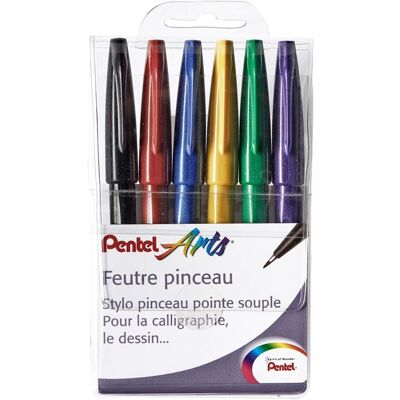 Set van 6 Pentel Brush Sign Pen Funny Set van 6 Pentel Brush Sign Pen Funny