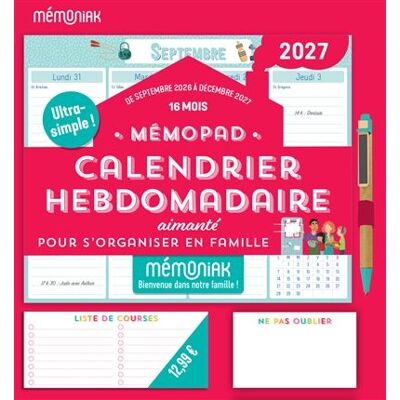 Editions 365 MEMOPAD CALENDRIER HEBDO AIMANTE (SEPT.2026-DEC.2027) Editions 365 MEMOPAD CALENDRIER HEBDO AIMANTE (SEPT.2026-DEC.2027)