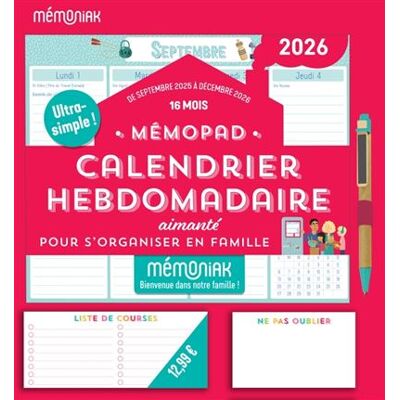 Editions 365 BLOC RIGIDE MEMOPAD CALENDRIER HEBDOMADAIRE MEMONIAK 2025-26 Editions 365 BLOC RIGIDE MEMOPAD CALENDRIER HEBDOMADAIRE MEMONIAK 2025-26