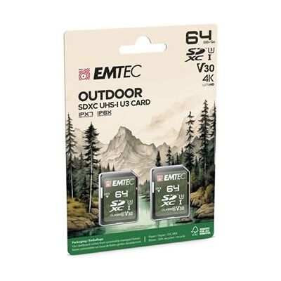 EMTEC Outdoor - Flashgeheugenkaart - 64 GB - Video Class V30 / UHS-I U3 / Class10 - microSDHC UHS-I (pak van 2) EMTEC Outdoor - Flashgeheugenkaart - 64 GB - Video Class V30 / UHS-I U3 / Class10 - microSDHC UHS-I (pak van 2)