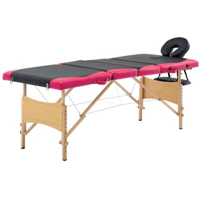 vidaXL Massagetafel inklapbaar 4 zones hout zwart en roze vidaXL Massagetafel inklapbaar 4 zones hout zwart en roze