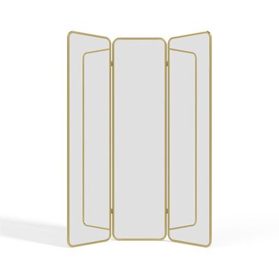 Unique Spiegel kamerscherm 3 panelen in metaal - B. 146 x H. 180 cm - Goud - MIROLY - Goudkleurig Unique Spiegel kamerscherm 3 panelen in metaal - B. 146 x H. 180 cm - Goud - MIROLY - Goudkleurig
