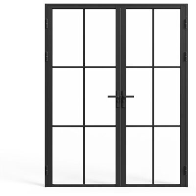 Unique Omkeerbare dubbele deur van aluminium en gehard glas - Zwart - 2 x H204 x B73 cm - SEROTO - Zwart Unique Omkeerbare dubbele deur van aluminium en gehard glas - Zwart - 2 x H204 x B73 cm - SEROTO - Zwart