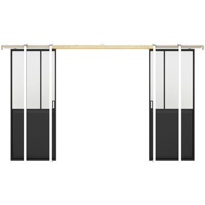 Unique Dubbele schuifdeur met werkplaatsstijl met schuifsysteem - Zwart en mat gehard glas - 2 x H205 x B93 cm - ARTISTO II - Zwart Unique Dubbele schuifdeur met werkplaatsstijl met schuifsysteem - Zwart en mat gehard glas - 2 x H205 x B93 cm - ARTISTO II - Zwart