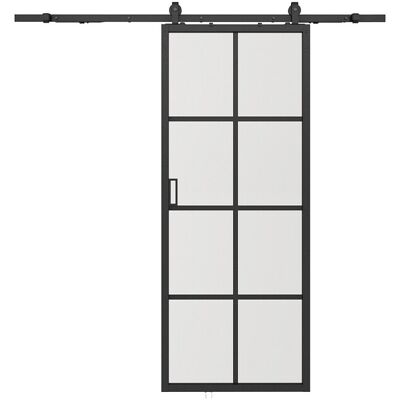 Unique Hangende schuifdeur met opbouwsysteem - Aluminium en gehard glas - H205 x B93 cm - WILDEN II - Zwart Unique Hangende schuifdeur met opbouwsysteem - Aluminium en gehard glas - H205 x B93 cm - WILDEN II - Zwart