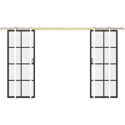 Unique Dubbele schuifdeur met klamplaagsysteem in aluminium en gehard matglas - 2 x H205 x L93 cm - WILDEN II - Zwart Unique Dubbele schuifdeur met klamplaagsysteem in aluminium en gehard matglas - 2 x H205 x L93 cm - WILDEN II - Zwart