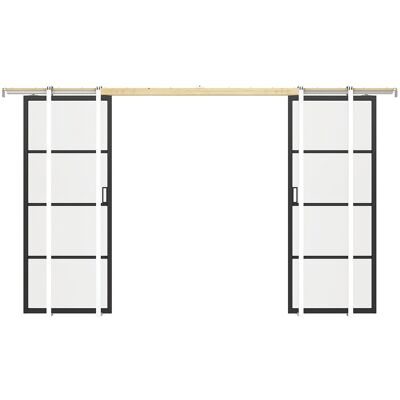 Unique Dubbele schuifdeur met klamplaagsysteem - aluminium en gehard matglas - 2 x H205 x L93 cm - SINCA II - Zwart Unique Dubbele schuifdeur met klamplaagsysteem - aluminium en gehard matglas - 2 x H205 x L93 cm - SINCA II - Zwart