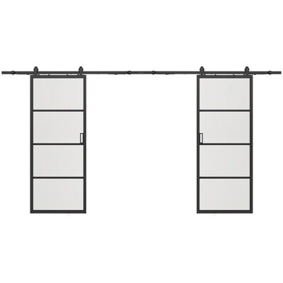 Unique Dubbele schuifdeur met wandbevestiging - aluminium en transparant gehard glas - 2 x H205 x L83 cm - SINCA II - Zwart Unique Dubbele schuifdeur met wandbevestiging - aluminium en transparant gehard glas - 2 x H205 x L83 cm - SINCA II - Zwart