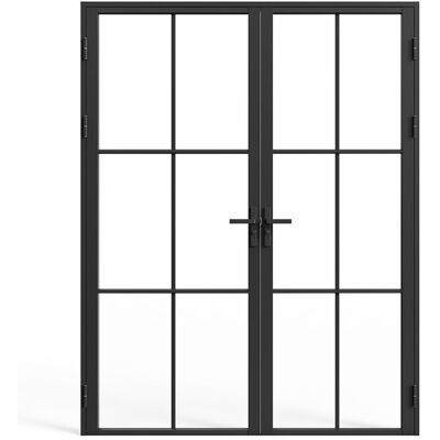 Unique Omkeerbare dubbele deur in aluminium en gehard glas - 2 x H204 x B93 cm - Zwart - SEROTO - Zwart Unique Omkeerbare dubbele deur in aluminium en gehard glas - 2 x H204 x B93 cm - Zwart - SEROTO - Zwart