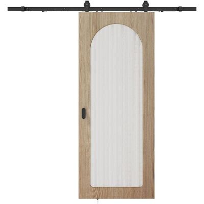 Unique Schuifdeur met opbouwsysteem in hout en MDF - boog van geribbeld gehard glas - H205 x B83 cm - ODEZA - Natuurlijk licht Unique Schuifdeur met opbouwsysteem in hout en MDF - boog van geribbeld gehard glas - H205 x B83 cm - ODEZA - Natuurlijk licht