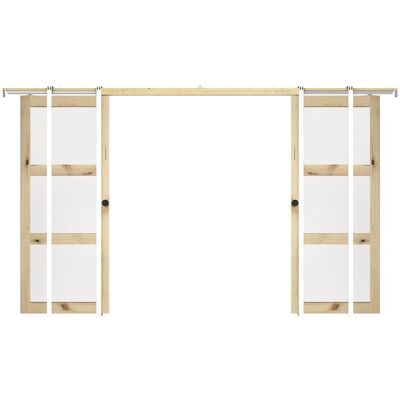 Unique Dubbele schuifdeur met inbouwsysteem in hout en matgehard glas - 3 ramen - 2 x H205 x B83 cm - ACOSTA II - Natuurlijk licht Unique Dubbele schuifdeur met inbouwsysteem in hout en matgehard glas - 3 ramen - 2 x H205 x B83 cm - ACOSTA II - Natuurlijk licht