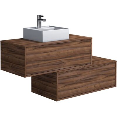Unique Asymmetrisch donker naturel zwevend badkamermeubel met enkele wastafel en twee lades - 94 cm - TEANA II - Natuurlijk donker Unique Asymmetrisch donker naturel zwevend badkamermeubel met enkele wastafel en twee lades - 94 cm - TEANA II - Natuurlijk donker
