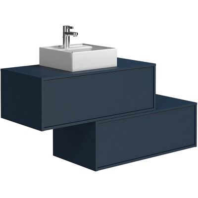 Unique Nachtblauw zwevend badkamermeubel met enkele wastafel en twee lades - 94 cm - TEANA II - Nachtblauw Unique Nachtblauw zwevend badkamermeubel met enkele wastafel en twee lades - 94 cm - TEANA II - Nachtblauw