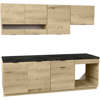 Unique Complete keuken - 200 cm - 6 opbergelementen - Houteffect en antraciet - CARMEO - Antracietgrijs, Natuurlijk licht Unique Complete keuken - 200 cm - 6 opbergelementen - Houteffect en antraciet - CARMEO - Antracietgrijs, Natuurlijk licht