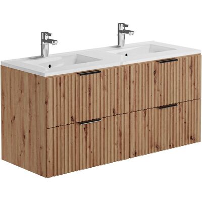 Unique Geribbeld hangmeubel voor badkamer met inbouwwastafel - Licht naturel - 120 cm - ZEVARA - Natuurlijk licht Unique Geribbeld hangmeubel voor badkamer met inbouwwastafel - Licht naturel - 120 cm - ZEVARA - Natuurlijk licht