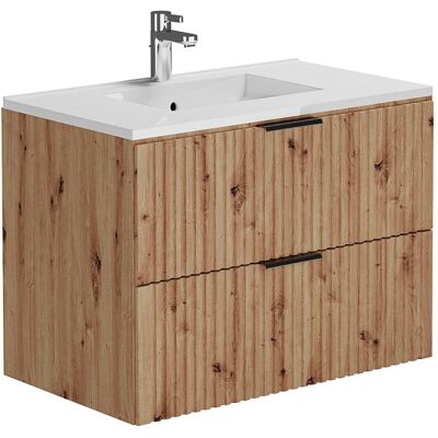 Unique Geribbeld hangmeubel voor badkamer met inbouwwastafel - Licht naturel - 80 cm - ZEVARA - Natuurlijk licht Unique Geribbeld hangmeubel voor badkamer met inbouwwastafel - Licht naturel - 80 cm - ZEVARA - Natuurlijk licht