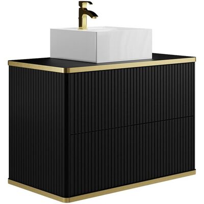 Unique Zwevend, geribbeld badkamermeubel met goudkleurige randen en opbouwwastafel - Zwart - 80 cm - KELIZA - Zwart Unique Zwevend, geribbeld badkamermeubel met goudkleurige randen en opbouwwastafel - Zwart - 80 cm - KELIZA - Zwart