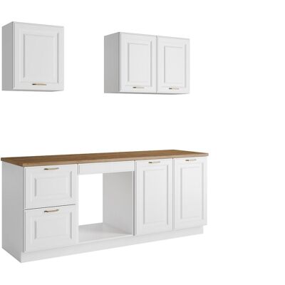 Unique Complete keuken – Met werkblad van 200 cm – Wit en naturel – CELOMIA - Natuurlijk licht, Wit Unique Complete keuken – Met werkblad van 200 cm – Wit en naturel – CELOMIA - Natuurlijk licht, Wit