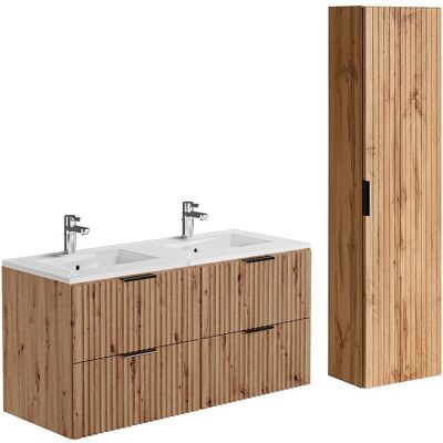 Unique Geribbeld badkamermeubel met opbouwwastafel en kolomkast - Licht naturel - 120 cm - ZEVARA - Natuurlijk licht Unique Geribbeld badkamermeubel met opbouwwastafel en kolomkast - Licht naturel - 120 cm - ZEVARA - Natuurlijk licht