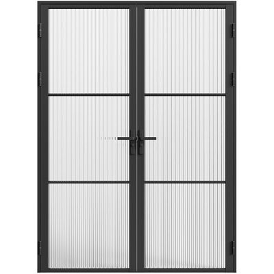 Unique Omkeerbare dubbele deur in aluminium en glas met textuur - 2 x H204 x B73 cm - Zwart - MASERU - Zwart Unique Omkeerbare dubbele deur in aluminium en glas met textuur - 2 x H204 x B73 cm - Zwart - MASERU - Zwart
