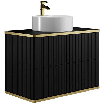 Unique Hangmeubel voor badkamer met ribbels en goudkleurige rand met opbouwwastafel - Zwart - 80 cm - KELIZA - Zwart Unique Hangmeubel voor badkamer met ribbels en goudkleurige rand met opbouwwastafel - Zwart - 80 cm - KELIZA - Zwart