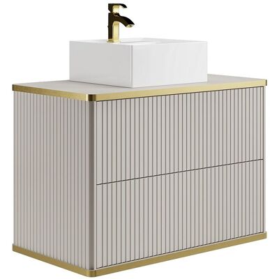 Unique Hangmeubel voor badkamer met ribbels en goudkleurige rand met vierkante opbouwwastafel - Beige - 80 cm - KELIZA - Beige Unique Hangmeubel voor badkamer met ribbels en goudkleurige rand met vierkante opbouwwastafel - Beige - 80 cm - KELIZA - Beige