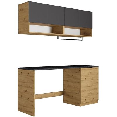 Unique Wasmeubels voor wasmachine met werkblad - L182 cm - Antraciet en licht naturel - NATAJI - Antracietgrijs, Natuurlijk licht Unique Wasmeubels voor wasmachine met werkblad - L182 cm - Antraciet en licht naturel - NATAJI - Antracietgrijs, Natuurlijk licht
