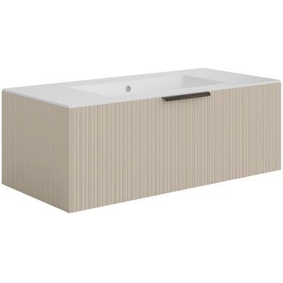 Unique Zwevend badkamermeubel met ribbelstructuur en inbouwwastafel - Beige - 100 cm - PALIRO - Beige Unique Zwevend badkamermeubel met ribbelstructuur en inbouwwastafel - Beige - 100 cm - PALIRO - Beige