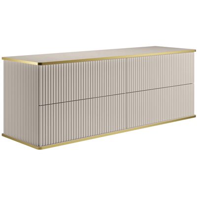 Unique Zwevend gestreept wastafelmeubel met gouden bieslijn en 4 lades - Beige - 150 cm KELIZA - Beige Unique Zwevend gestreept wastafelmeubel met gouden bieslijn en 4 lades - Beige - 150 cm KELIZA - Beige