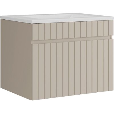 Unique Gestreept beige zwevend badkamermeubel met inbouwwastafel - 60 cm - SATARA - Beige Unique Gestreept beige zwevend badkamermeubel met inbouwwastafel - 60 cm - SATARA - Beige
