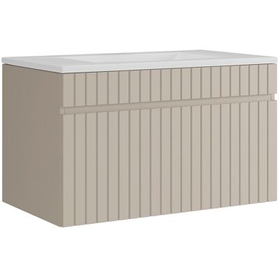 Unique Zwevend gestreept beige badkamermeubel met inbouwwastafel - 80 cm - SATARA - Beige Unique Zwevend gestreept beige badkamermeubel met inbouwwastafel - 80 cm - SATARA - Beige
