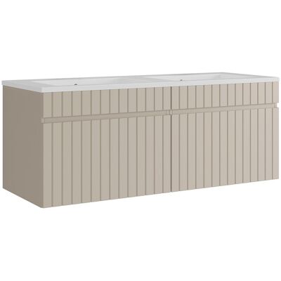 Unique Gestreept beige zwevend badkamermeubel met inbouwwastafel - 120 cm - SATARA - Beige Unique Gestreept beige zwevend badkamermeubel met inbouwwastafel - 120 cm - SATARA - Beige
