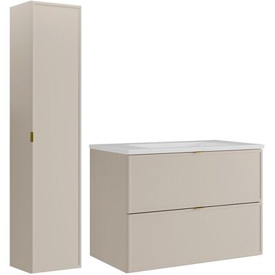 Unique Zwevend badkamermeubel met inbouwwastafel en kolomkast - Beige - 80 cm - ONDIL - Beige Unique Zwevend badkamermeubel met inbouwwastafel en kolomkast - Beige - 80 cm - ONDIL - Beige
