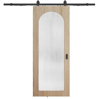 Unique Schuifdeur met opleggsysteem in hout en MDF - natuurlijke lichtboog en gehard geribbeld glas - H205 x B93 cm - ODEZA - Natuurlijk licht Unique Schuifdeur met opleggsysteem in hout en MDF - natuurlijke lichtboog en gehard geribbeld glas - H205 x B93 cm - ODEZA - Natuurlijk licht