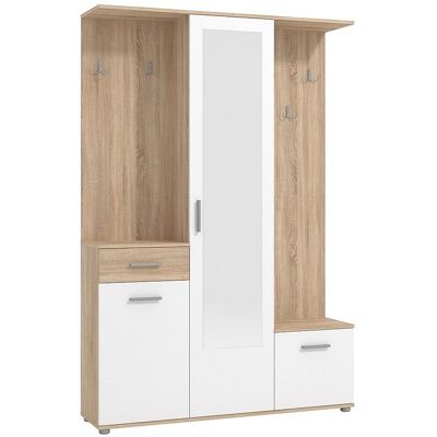 Unique Gangkast met 3 deuren, 1 lade en 1 spiegel - Naturel en wit - CAMOLA - Natuurlijk licht, Wit Unique Gangkast met 3 deuren, 1 lade en 1 spiegel - Naturel en wit - CAMOLA - Natuurlijk licht, Wit