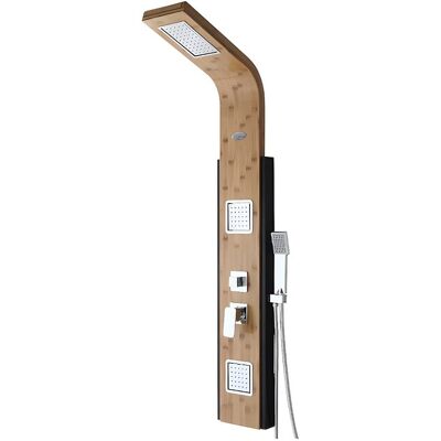 Unique Douchekolom met massagestralen DALIMA - Tropische regen - Bamboepaneel - 22 x 145 cm - Natuurlijk licht Unique Douchekolom met massagestralen DALIMA - Tropische regen - Bamboepaneel - 22 x 145 cm - Natuurlijk licht
