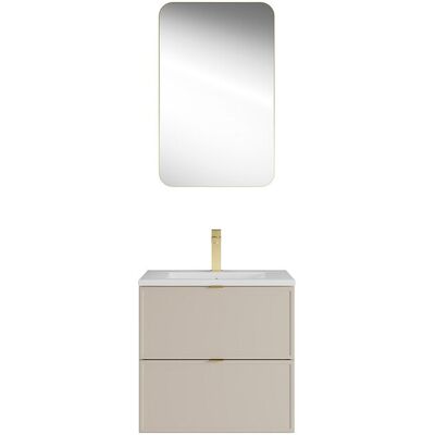 Unique Zwevend badkamermeubel met inbouwwastafel, kraan en spiegel - Beige - 60 cm - ONDIL - Beige Unique Zwevend badkamermeubel met inbouwwastafel, kraan en spiegel - Beige - 60 cm - ONDIL - Beige