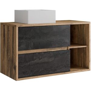 Unique Zwevend badkamermeubel met vierkante waskom - Naturel en antraciet - 100 cm - TIKITIKI - Natuurlijk licht Unique Zwevend badkamermeubel met vierkante waskom - Naturel en antraciet - 100 cm - TIKITIKI - Natuurlijk licht