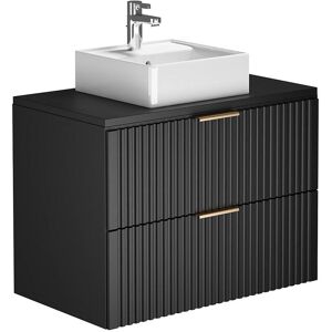 Unique Geribbeld hangmeubel voor badkamer met opzetwastafel - Zwart - 80 cm - ZEVARA - Zwart Unique Geribbeld hangmeubel voor badkamer met opzetwastafel - Zwart - 80 cm - ZEVARA - Zwart