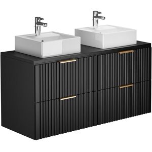 Unique Geribbeld hangmeubel voor badkamer met opzetwastafel - Zwart - L120 cm - ZEVARA - Zwart Unique Geribbeld hangmeubel voor badkamer met opzetwastafel - Zwart - L120 cm - ZEVARA - Zwart