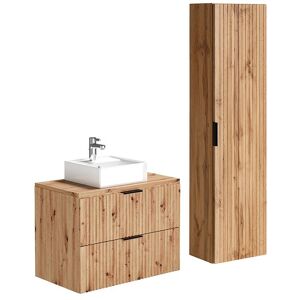 Unique Geribbeld hangmeubelvoor badkamer met opzetwastafel - Licht naturel - 80 cm - ZEVARA - Natuurlijk licht Unique Geribbeld hangmeubelvoor badkamer met opzetwastafel - Licht naturel - 80 cm - ZEVARA - Natuurlijk licht