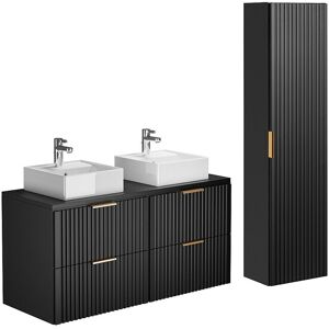 Unique Geribbeld hangmeubel voor badkamer met opbouwwastafel - Zwart - 120 cm - ZEVARA - Zwart Unique Geribbeld hangmeubel voor badkamer met opbouwwastafel - Zwart - 120 cm - ZEVARA - Zwart
