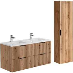 Unique Geribbeld badkamermeubel met opbouwwastafel en kolomkast - Licht naturel - 120 cm - ZEVARA - Natuurlijk licht Unique Geribbeld badkamermeubel met opbouwwastafel en kolomkast - Licht naturel - 120 cm - ZEVARA - Natuurlijk licht