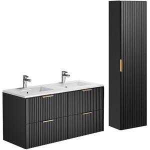 Unique Geribbeld hangmeubel voor badkamer met inbouwwastafel - Zwart - 120 cm - ZEVARA - Zwart Unique Geribbeld hangmeubel voor badkamer met inbouwwastafel - Zwart - 120 cm - ZEVARA - Zwart
