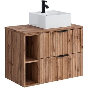 Unique Geribbeld hangmeubel voor badkamer met nissen en vierkante opbouwwastafel - Licht naturel - L80 cm - ZEVARA - Natuurlijk licht Unique Geribbeld hangmeubel voor badkamer met nissen en vierkante opbouwwastafel - Licht naturel - L80 cm - ZEVARA - Natuurlijk licht