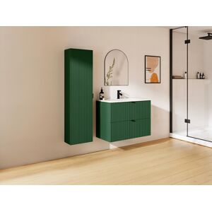 Unique Gestreept hangmeubel voor badkamer met inbouwwastafel en kast - Mat groen - 80 cm - ZEVINI - Groen Unique Gestreept hangmeubel voor badkamer met inbouwwastafel en kast - Mat groen - 80 cm - ZEVINI - Groen