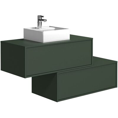Unique Hangend badkamermeubel, mat groen, met enkele wastafel en twee lades - 94 cm - TEANA II - Groen Unique Hangend badkamermeubel, mat groen, met enkele wastafel en twee lades - 94 cm - TEANA II - Groen