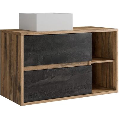 Unique Zwevend badkamermeubel met vierkante waskom - Naturel en antraciet - 100 cm - TIKITIKI - Natuurlijk licht Unique Zwevend badkamermeubel met vierkante waskom - Naturel en antraciet - 100 cm - TIKITIKI - Natuurlijk licht