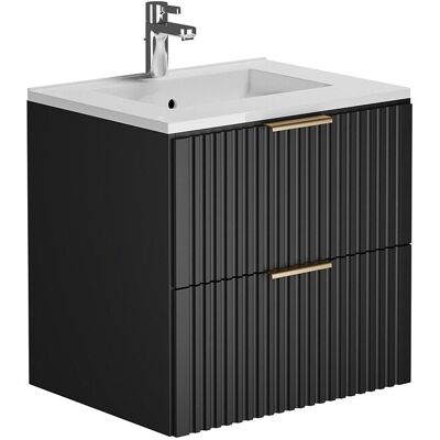 Unique Geribbeld hangmeubel voor badkamer met inbouwwastafel - Zwart - 60 cm - ZEVARA - Zwart Unique Geribbeld hangmeubel voor badkamer met inbouwwastafel - Zwart - 60 cm - ZEVARA - Zwart