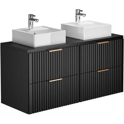 Unique Geribbeld hangmeubel voor badkamer met opzetwastafel - Zwart - L120 cm - ZEVARA - Zwart Unique Geribbeld hangmeubel voor badkamer met opzetwastafel - Zwart - L120 cm - ZEVARA - Zwart